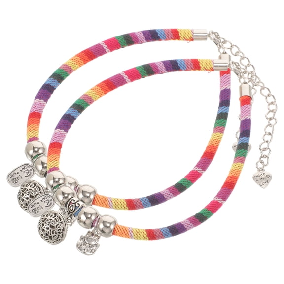 KONTONTY 2-Pack Adjustable Pet Bell Collar with Multi Ethnic Design for Cats and Small Pets