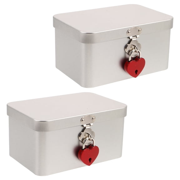 KONTONTY 2Pcs Plated Silver Tinplate Lockable Storage Box Multifunctional Metal Organizer for Keepsakes and Cookies