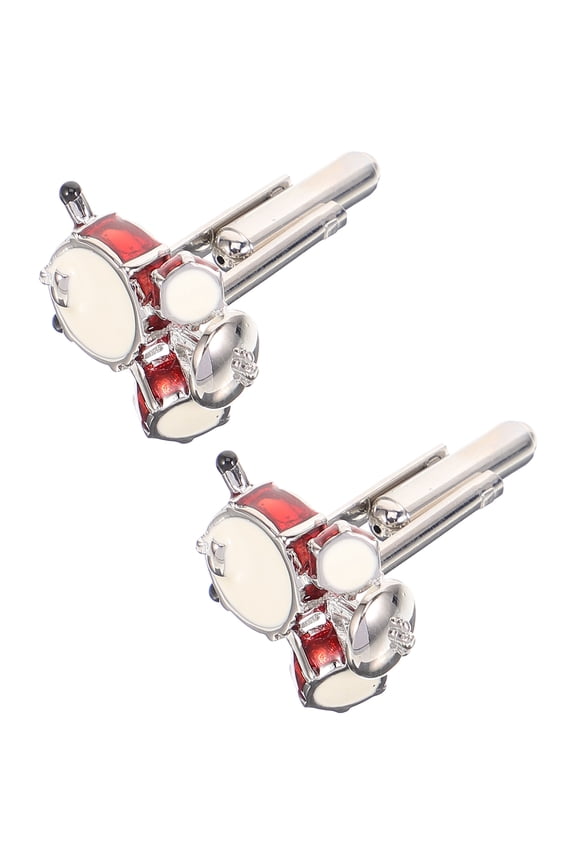 2Pcs Plated Tuxedo Studs and Cufflinks Set Drum Set Design Metal Suit Accessory for Business and Wedding