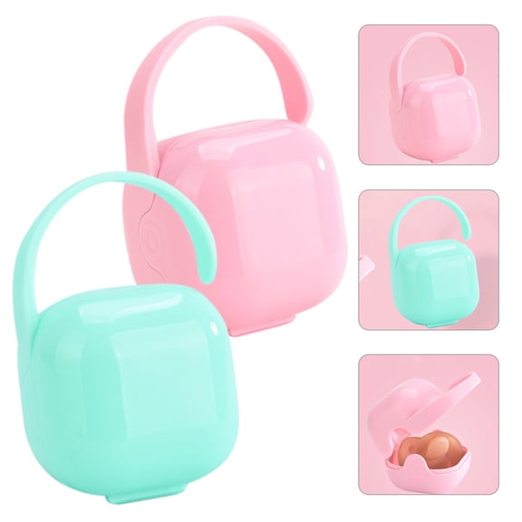 KONTONTY 2Pcs Protective Soother Case Portable Storage Container for Pacifiers Assorted Colors