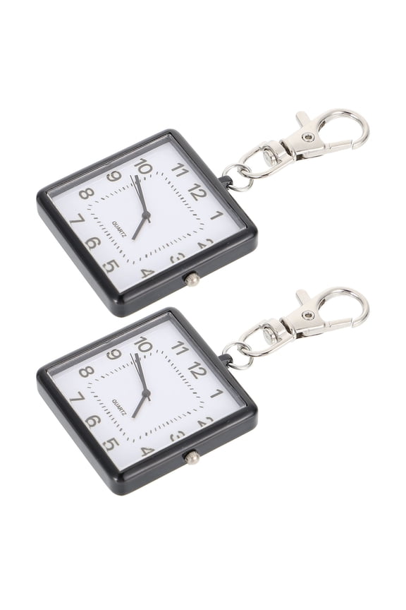 2Pcs Black Portable Quartz Keychain Watch with Large Dial Durable Decoration