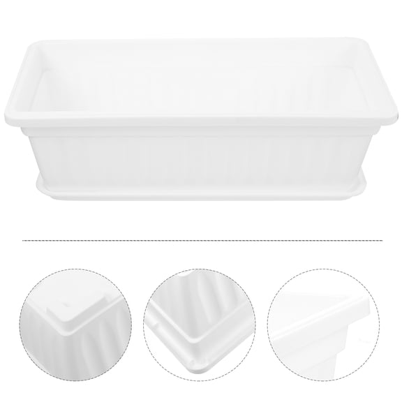 KONTONTY 2Pcs White Rectangular Plastic Gardening Flowerpot with Anti Pressure Design for Balcony Planting