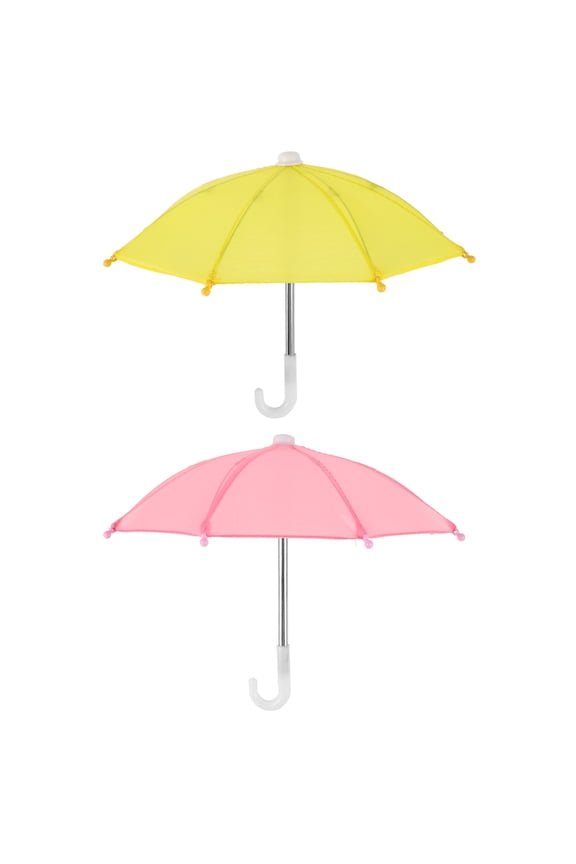 2Pcs Mini Umbrella Toys Pink Stainless Steel Compact Tiny House Decoration