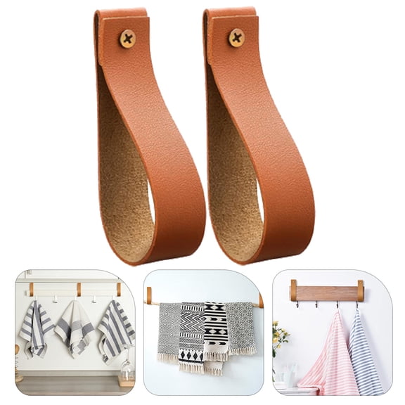 KONTONTY 2Pcs Tapestry Holder Brown Pu Curtain Wall Mounted Hook Bedroom Decor Home Decoration