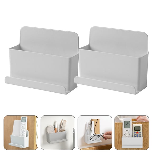KONTONTY 2Pcs Wall Storage Holder Light Grey Plastic Box for Remote Controls Cellphones and Data Cable Storage