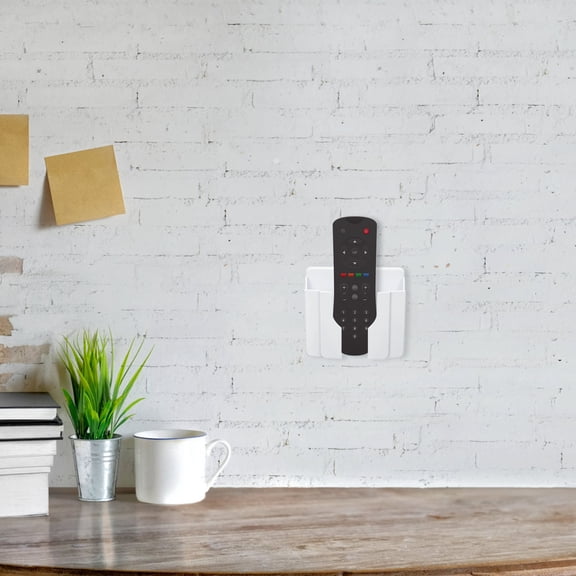 KONTONTY White ABS Wall Mount Phone and Remote Control Holder, Space-Saving Home Organizer, 2Pcs