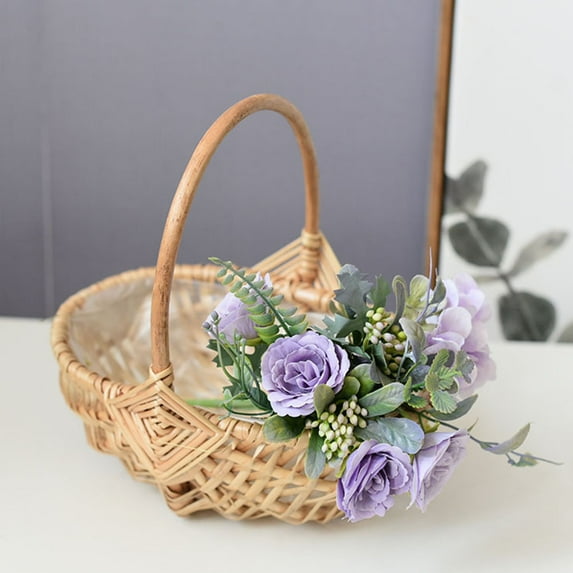 KONTONTY 2Pcs Khaki Rattan Flower Baskets Handwoven with Handle for Wedding Banquet and Storage Use