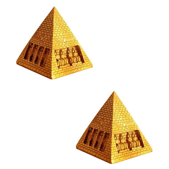 KONTONTY 2-Pack Golden Resin Pyramid Decorative Model for Home Decor and Photo Props, Stylish Ornament