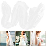 KONTONTY 2pcs Chapel Style Long White Polyester Bridal Veil with Hair Comb
