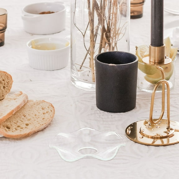 KONTONTY 2pcs Clear Glass Candle Plate Drip Catcher Rings Candlesticks Decorative Wax Catcher For Taper Candles Wedding Candle Rings