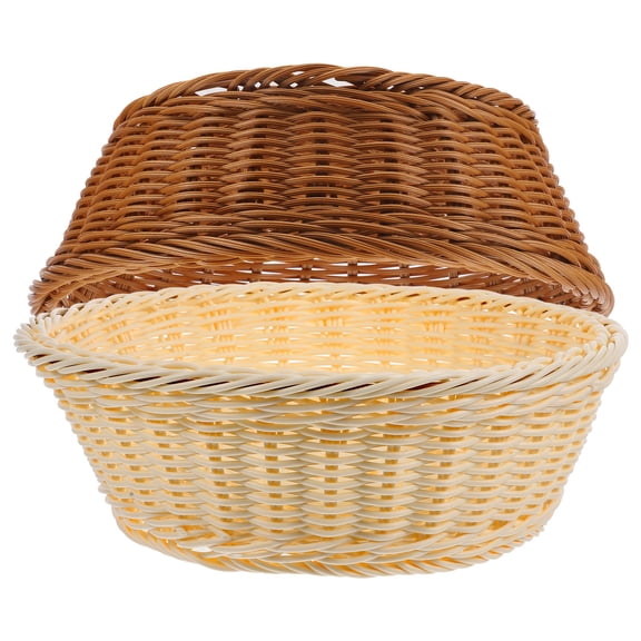 KONTONTY Set of 2 Oval Poly Wicker Baskets, Rattan-Style Serving Baskets for Bread, Fruit, Kitchen, Home, and Restaurant Use