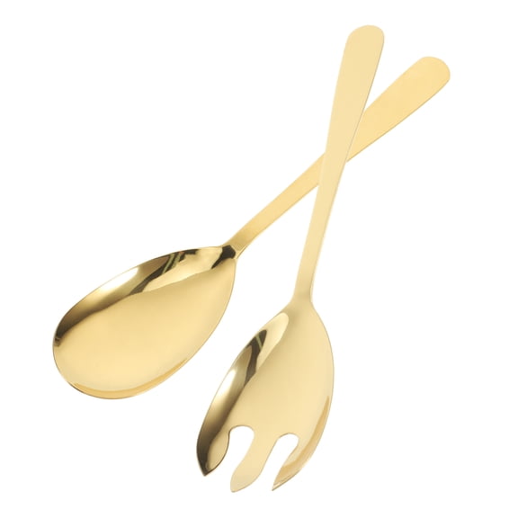 KONTONTY 2-Piece Golden Stainless Steel Spading Fork Salad Server Set for Restaurants and Home Use