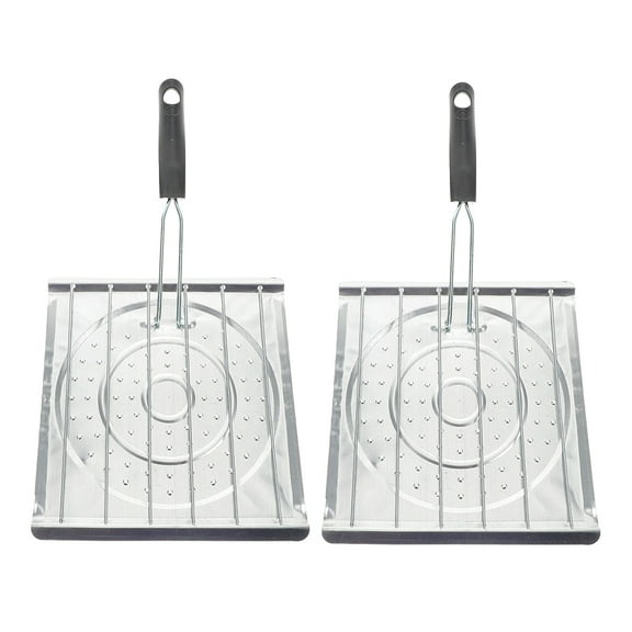 KONTONTY 2pcs Stovetop Toaster For Tortillas With Foldable Handle Camping Folding Toast Baking Tray Camping Toast Baking Grill For Outdoor Cooking