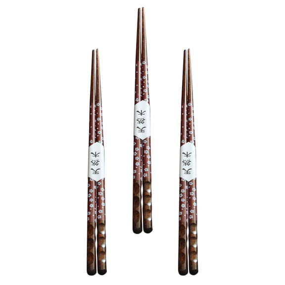 KONTONTY 3Pairs Japanese Style Wooden Chopsticks Red Cherry Pattern Portable and Eco Friendly for Household
