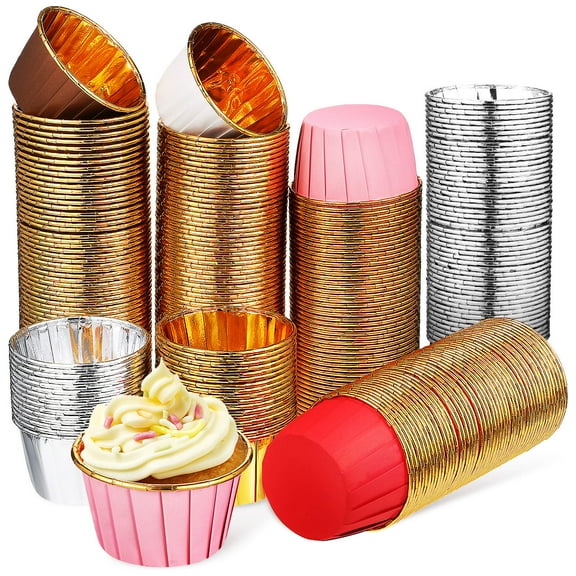 KONTONTY 300 Pcs Reusable Muffin Liners Gold Composite Paper Heat Resistant for Bakers