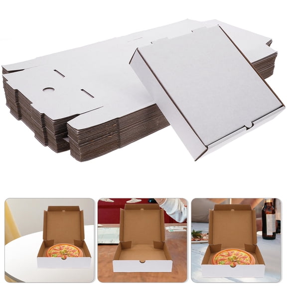 KONTONTY 30pcs Corrugated Pizza Box White Kraft Pizza Boxes Oven Safe for Restaurants