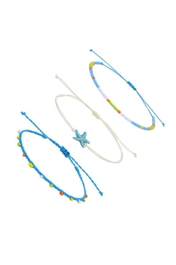 3Pcs Boho Anklets for Women Waterproof Adjustable Foot Chain Assorted Color