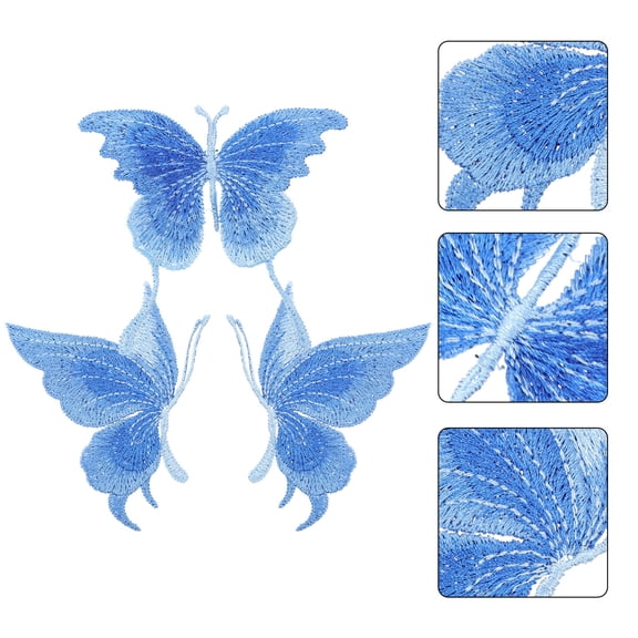 KONTONTY Blue Butterfly Embroidery Cloth Appliques for DIY Clothing 3Pcs