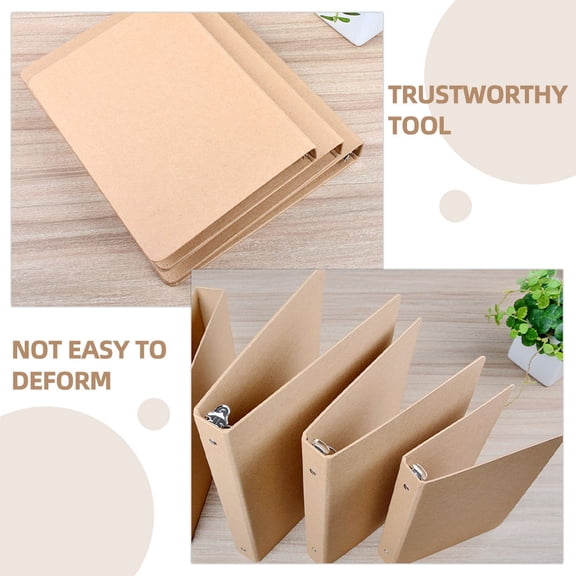 KONTONTY 3Pcs Kraft Paper Binder Notebook Shell Khaki Color with Easy Open Close Loose Leaf Ring
