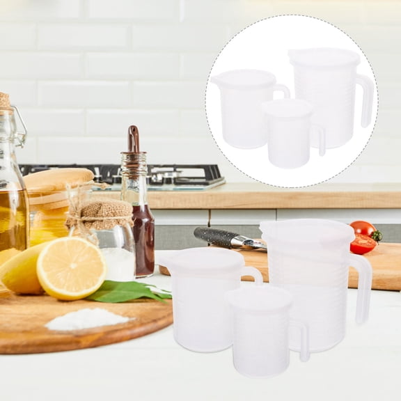 KONTONTY 3Pcs Liquid Measuring Cups Plastic Set with Ergonomic Handle for Convenient Kitchen Storage and Use