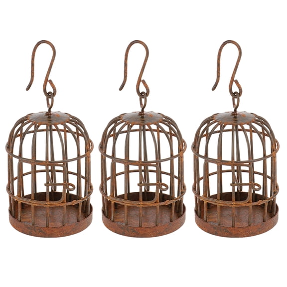 KONTONTY 3pcs Decorative Mini Birdcage Light Brown Iron Dollhouse Accessory Ornament Indoor