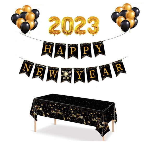 KONTONTY 3Pcs Disposable Happy New Year Table Covers Large Pe Tablecloths for Party Decorations and Outdoor Use