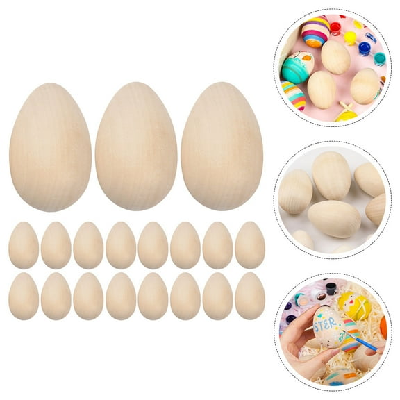 KONTONTY 40Pcs Unfinished Faux Eggs Smooth Finish Wood for Decorative Projects for Children