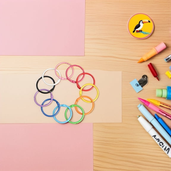 KONTONTY 40pcs Metal Keyring Binding Clips Assorted Colors for Organizing Index Cards and Office Documents