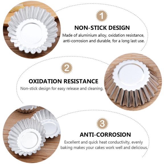 KONTONTY 46Pcs Reusable Aluminum Alloy Tart and Muffin Baking Cups with Even Heat