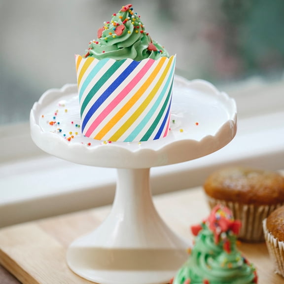 KONTONTY Paper Baking Cups Rainbow Striped 48Pcs 2.55X2.55X2.16in