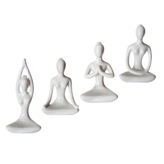 KONTONTY 4Pcs White Ceramic Yoga Statues Decorative Abstract Figurines for Home Desktop Decor