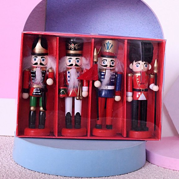 KONTONTY 4Pcs Traditional Wooden Nutcracker Puppets for Festive Hanging and Desktop Display