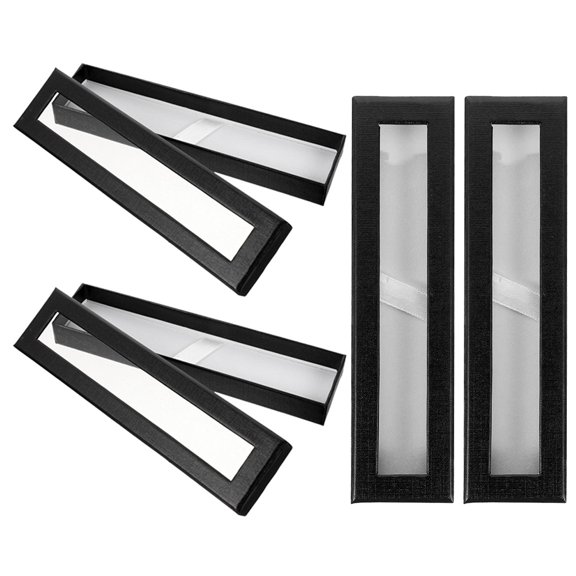 KONTONTY 4Pcs Paper Pen Wrapping Box Black with Window Creative Design for Home Pen Storage