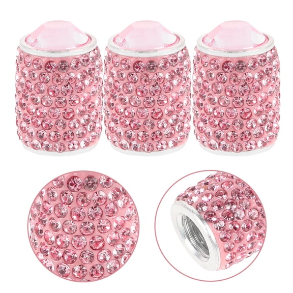 KONTONTY 4Pcs Pink Car Tyre Valve Cap with Rhinestone for Car Owners