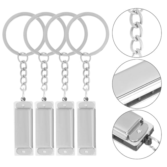 KONTONTY 4Pcs Portable Plated Metal Harmonica Keychain Pendant Multipurpose Bag Hanging Decor