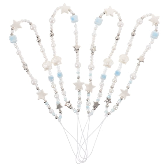 KONTONTY 4Pcs Versatile White Beaded Phone Chain Strap for Phone Case and Camera Wrist Use