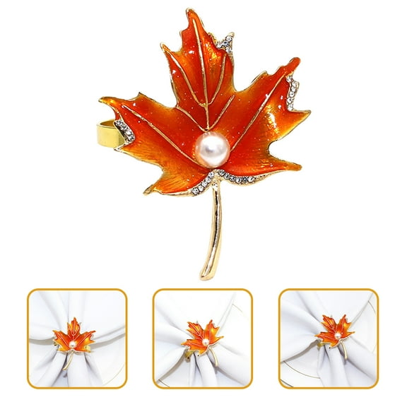 KONTONTY 4Pcs Vintage Style Metal Napkin Rings with Maple Leaves for Autumn and Holiday Dining