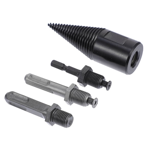 KONTONTY 4Pcs Wood Splitting Drill Bit Set Black Sturdy Integral Design Comfortable for Farm and Home Use