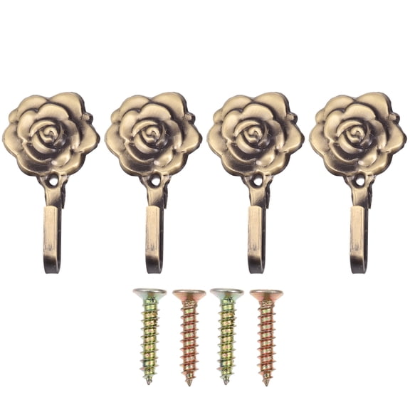KONTONTY 4Sets Iron Wall Mounted Curtain Holdbacks Olive Green Rose Flower Design