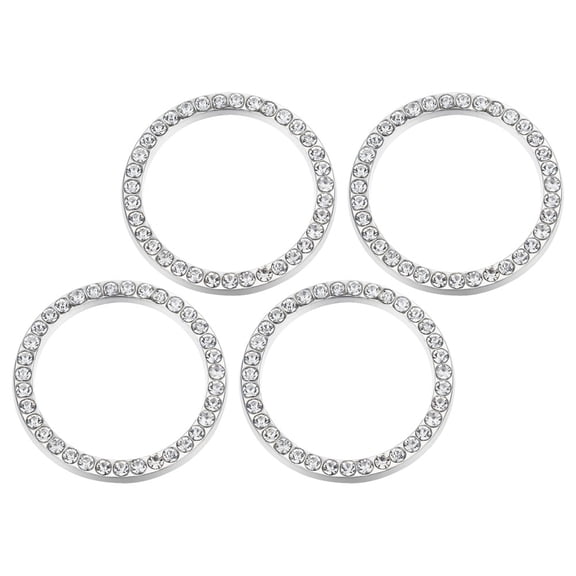 KONTONTY 4Pcs Car Engine Decorative Ring White Rhinestone Bling Push Button Covers