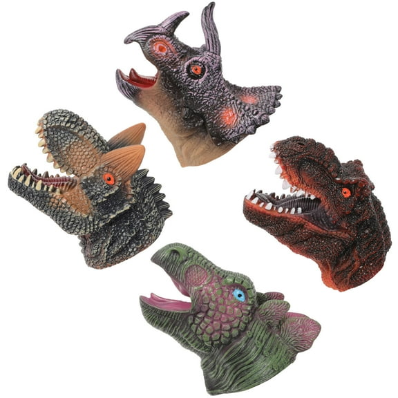 KONTONTY 4-Pack Hand Puppet Animal Toys with Animated Jaw and Teeth, Assorted Colors for Group Activities and Educational Play
