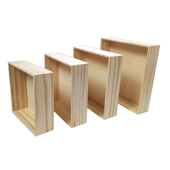 KONTONTY 4pcs Vintage Style Desktop Storage Box Wood Khaki for Living Room