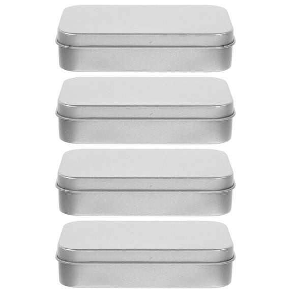 KONTONTY 4pcs Small Metal Hinged Tin Box Mini Rectangle Empty Storage Tins With Lid For Jewelry Candies And Crafts Portable Organizer