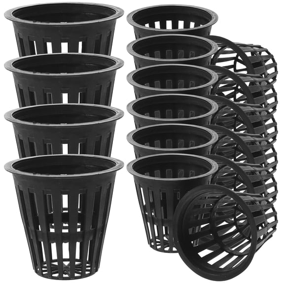 KONTONTY 50Pcs Black Plastic Hydroponic Net Pots for Garden Plant Cultivation and Moisture Control