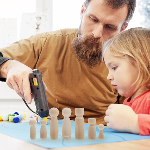 KONTONTY Wooden Peg Dolls Unfinished Wood Crafts DIY Graffiti Material for Decor Brown