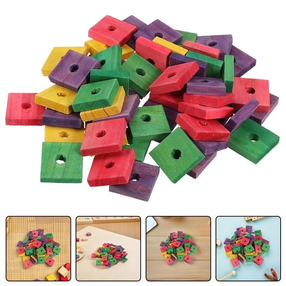 KONTONTY 50Pcs Parrot Shredding Toy Wooden Chewing Blocks for Cage Enrichment