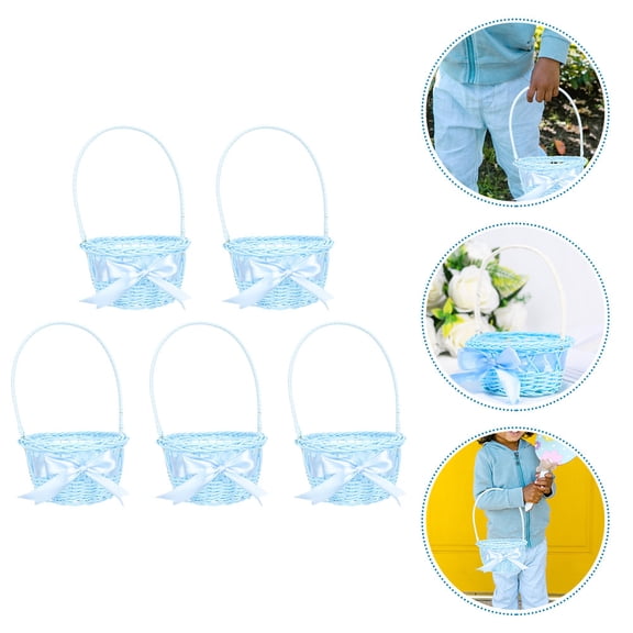 KONTONTY 5-Pack Plastic Handwoven Flower Baskets for Easter and Spring Home Decoration Storage