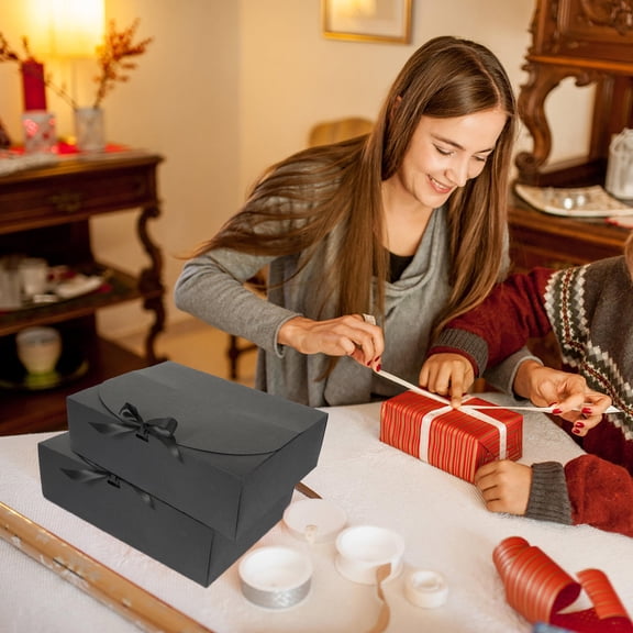 KONTONTY 5Pcs Kraft Paper Party Favor Boxes Black Lightweight Foldable Sweet Storage Cases