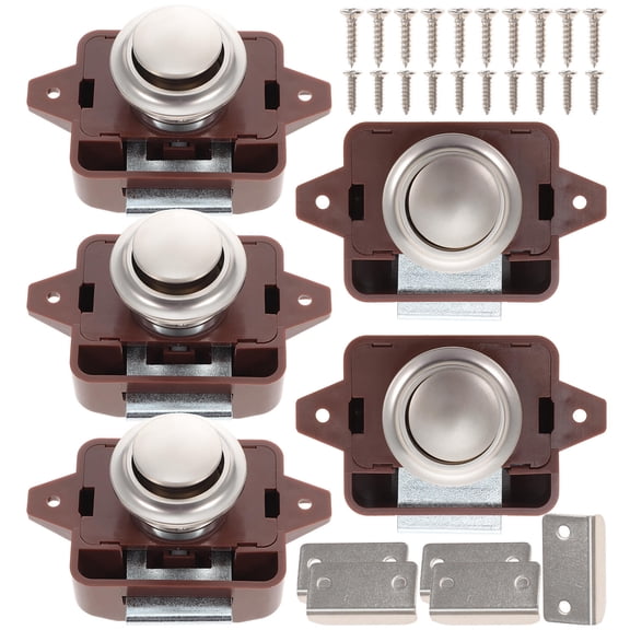 KONTONTY 5Pcs Keyless Push Button Latch Lock Light Brown Zinc Alloy for Door and Drawer