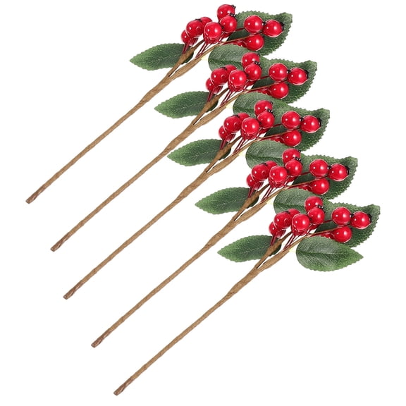 KONTONTY 5Pcs Red Artificial Berry Branches Fake Cherries for Christmas Tree and Holiday Decor